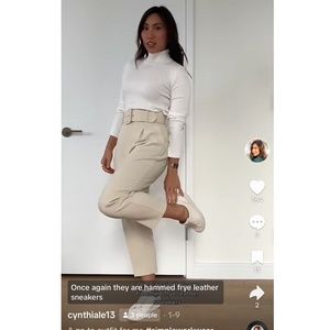 NWT Zara Belted High Waisted Pants in Ecru